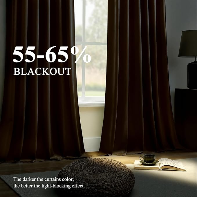 Velvet Curtains 102 Inches Long for Bedroom, Super Soft Room Darkening Thermal Insulated Curtains Luxury Window Drapes for Living Room Nursery, Back Tab Rod Pocket, Goldbrown, W52 x L102, 2 Panels