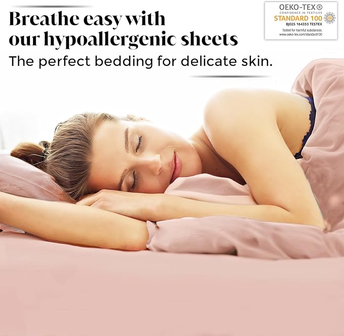 Luxury Bamboo Market | King Size Bed Sheet Set | 100% Viscose Made from Bamboo | Organically Grown | Ultra Soft | Cooling Sheets for Hot Sleepers | 17" Deep Pocket [Rose Quartz]