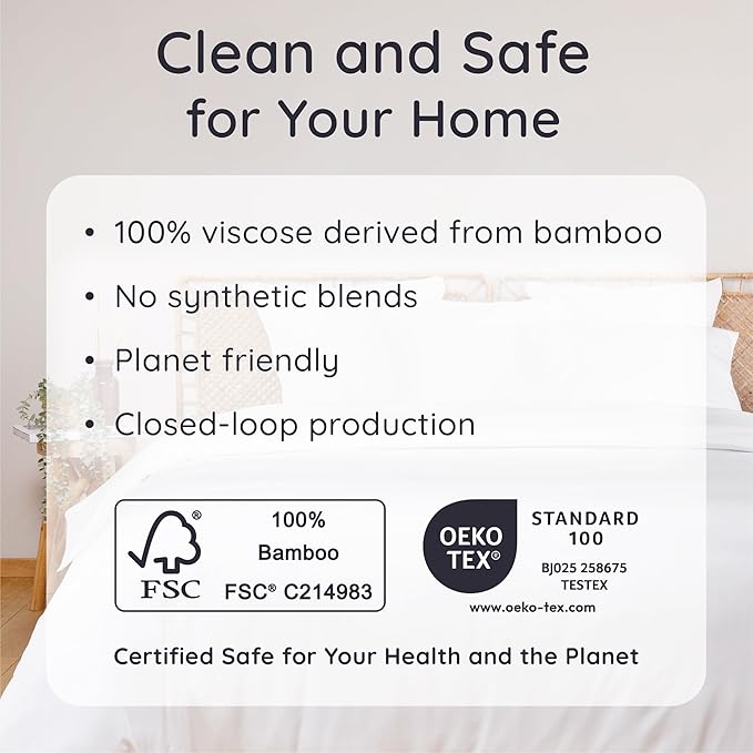 Bambaw White Queen Fitted Sheet with Elastic Corner Straps, 100% Viscose Derived from Bamboo, 16'' Deep Pocket, Queen Size