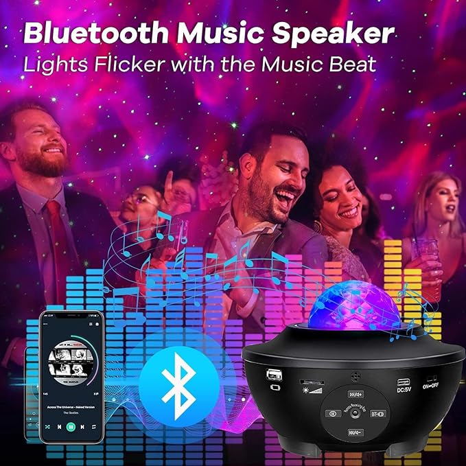 Sunbox Star Projector,Galaxy Projector Night Light with Remote Control,White Noise,Music Speaker&Timer,Starry Light Projector for Bedroom,Party,Decoration,Star Night Light