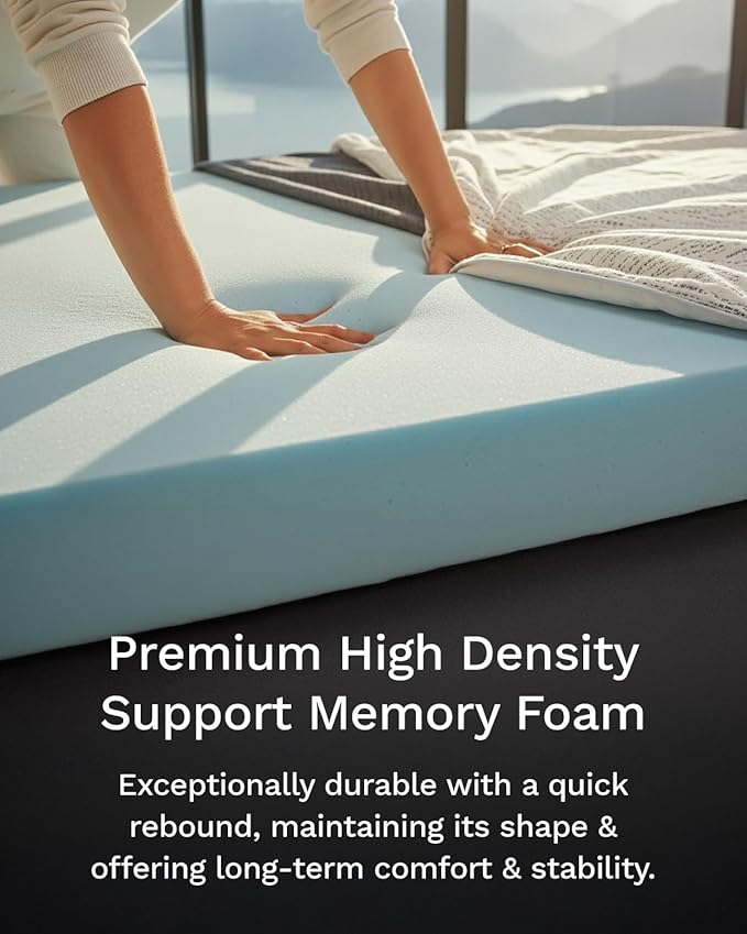 ViscoSoft 4 Inch Memory Foam Mattress Topper Short Queen - Select High Density Ventilated RV Mattress Pad - Removable Bamboo-Rayon Cover