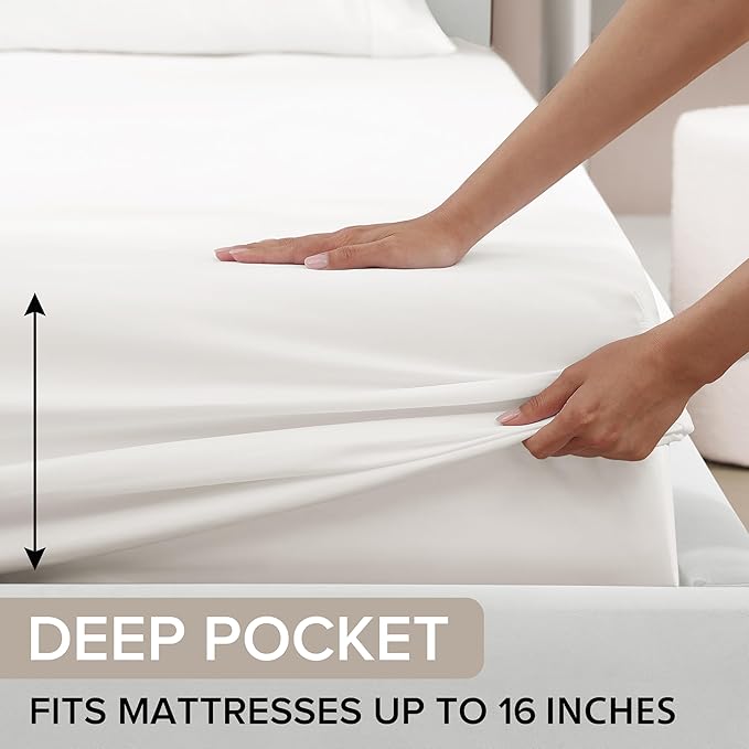 UGG Full XL Sheet Set 4-Piece Luxury Cooling Sheets Deep Pockets Premium Bedding with 2 Pillow Shams Machine Washable, for Dorm Essentials & College Bedding, Full XL, White (Hedi)