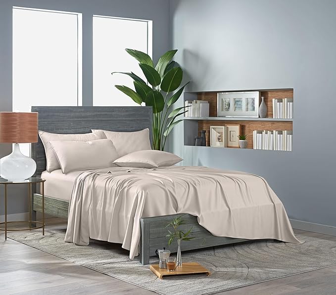 Pure Bamboo California King Sheets, Genuine 100% Organic Viscose Derived from Bamboo Bed Sheet Set, Soft & Cooling, Double Stitching, 2 Year Quality Promise (California King, Creme)