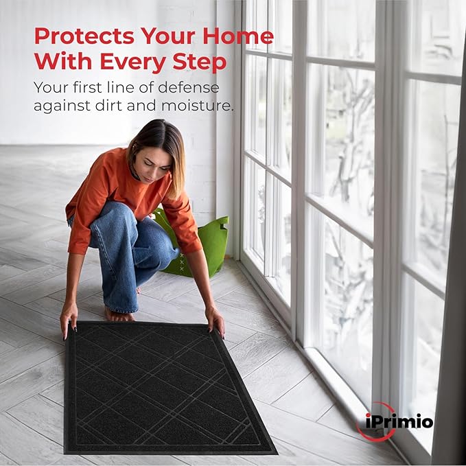 SlipToGrip Universal Entryway Door Mat - 42 x 35 Inch Plaid Floor Mat for Indoor and Outdoor Use - No-Slip, Washable, Patio, or Garage