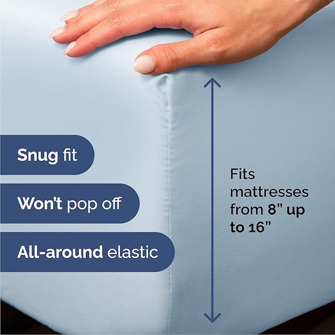 Queen 6 Piece Sheet Set - Cooling, Comfy & Breathable - Hotel Luxury Bedding, Includes Fitted Sheet for Women, Men, Kids & Teens - 1 Flat, 1 Fitted Sheet, 4 Pillowcases with Deep Pockets - Sky Blue