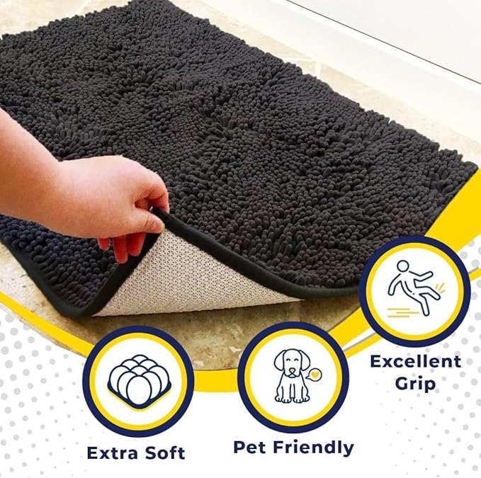 Muddy Mat® | Super Absorbent Door Mat Indoor, Microfiber Quick Dry Chenille Entryway Rug, Non-Slip Front Door Mat, Indoor Mats for Entryway, Machine Washable Pet Rug, Charcoal 24" x 120"