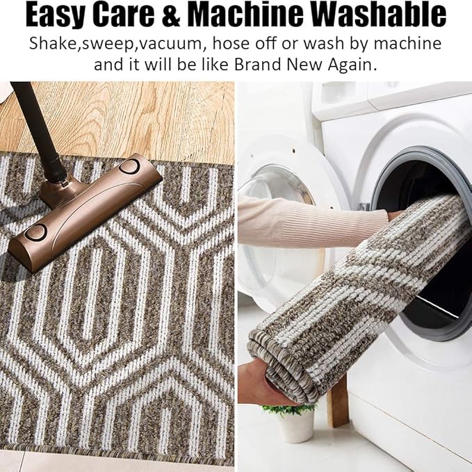Indoor Doormat 32"x 48", Absorbent Front Back Door Mat, Rubber Backing Non Slip Floor Mats Inside Mud Dirt Trapper Outside Entrance Door Rug Carpet, Machine Washable Low Profile - Brown Time Cloister