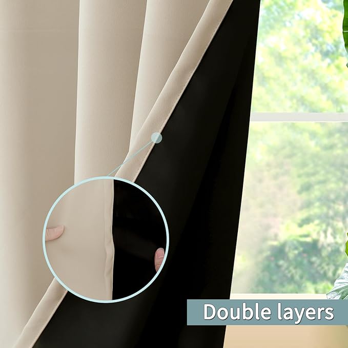 BGment Champagne Blackout Curtains for Bedroom 63 Inch Length, Thermal Insulated Full Room Darkening Soundproof Window Curtains Drapes with Rod Pocket, 2 Panels，Each Panel 52 Inch Wide