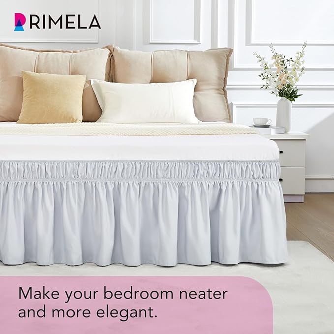 RIMELA Ice Grey Bed Skirt King Size 15 Inch Drop, Elastic Bed Skirting for Bed Base and Frame, Bedding Dust Ruffle Easy to Install, Lightweight Wrap Around Adjustable Bedskirt
