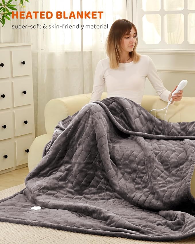 Heated Blanket Electric Blanket Queen Size, Super Soft Cozy Upgraded Flannel Heating Blanket with 9 Heating Levels & 1-9 Hours Auto Off, Fast Heating & Overheat Protection, 84" x 90", Charcoal Gray