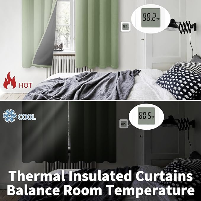 BGment Thermal Insulated 100% Blackout Curtains for Bedroom with Black Liner, Double Layer Full Room Darkening Noise Reducing Grommet Curtain (52 x 84 Inch, Grass Green, 2 Panels)