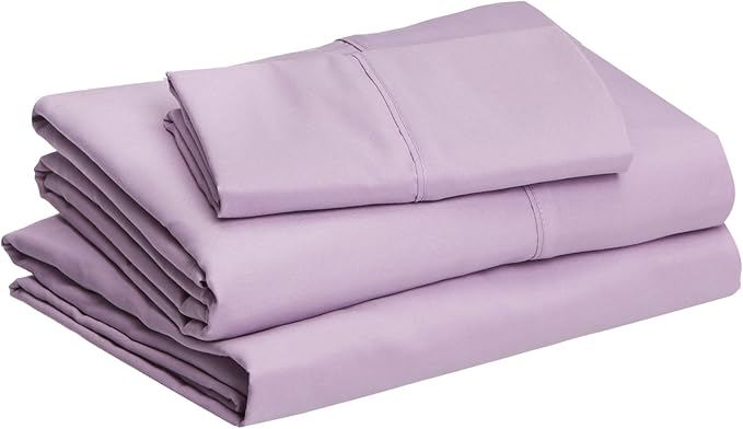 Amazon Basics Lightweight Super Soft Easy Care Wrinkle Free Microfiber 3 Piece Bed Sheet Set with 14-Inch Deep Pockets, Twin, Frosted Lavender, Solid, Kids, Men & Women Bedding (Pack of 4)