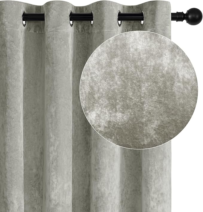 Silver Grey Crushed Velvet Curtains 52x108 inch Luxurious Thermal Insulated Soundproof Drapes for Living Room Bedroom Office Soft and Durable Light-Filtering Window Treatments, 2 Panels