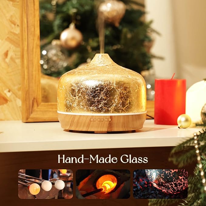 Porseme 500ml Essential Oil Diffuser Gold Plated Glass Aromatherapy Ultrasonic Humidifier - Auto Shut-Off, BPA Free for Home Hotel Yoga SPA Gift