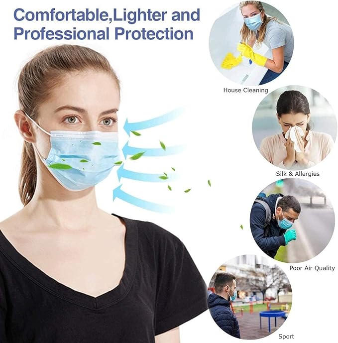 500 Pack Disposable Face Masks (5 Boxes, 100pcs/Box) Blue Face Masks for Protection
