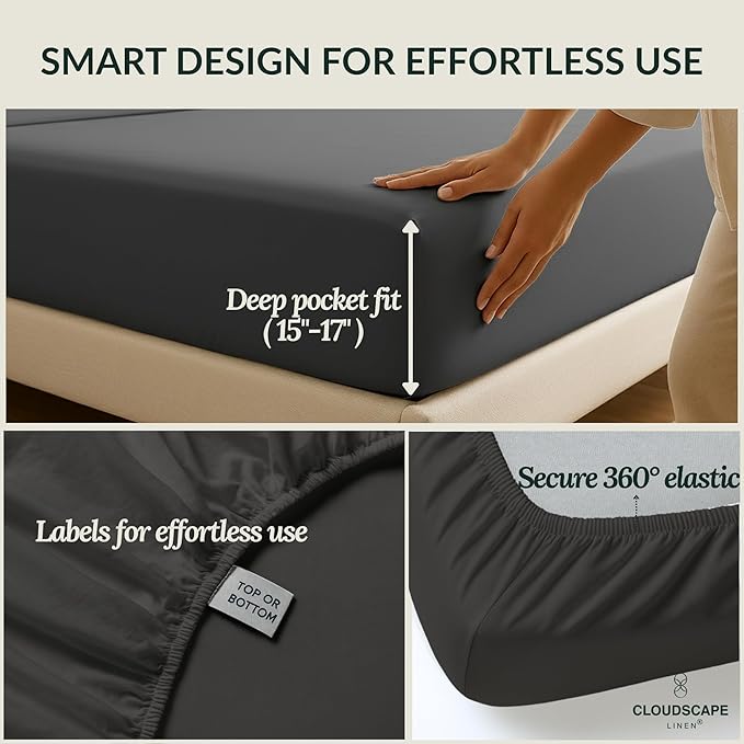 Egyptian Cotton Twin XL Size Sheets Set, 4 Charcoal