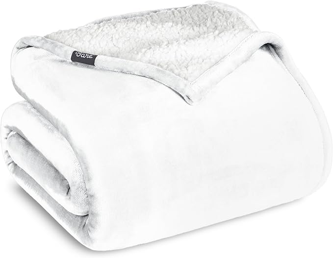 Bare Home Sherpa Fleece Blanket - Full/Queen Size - Blanket for Bed, Sofa, and Couch - Warm & Lightweight - Fluffy & Soft - Reversible (Full/Queen, White)