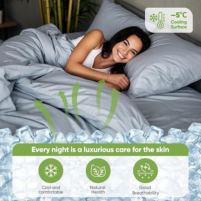 TWK Luxury Sheet Set, Genuine 100% Viscose Derived from Bamboo, Cooling & Breathable, Silky Soft, Bedding Sheets & Pillowcases (Sterling Blue, Full)