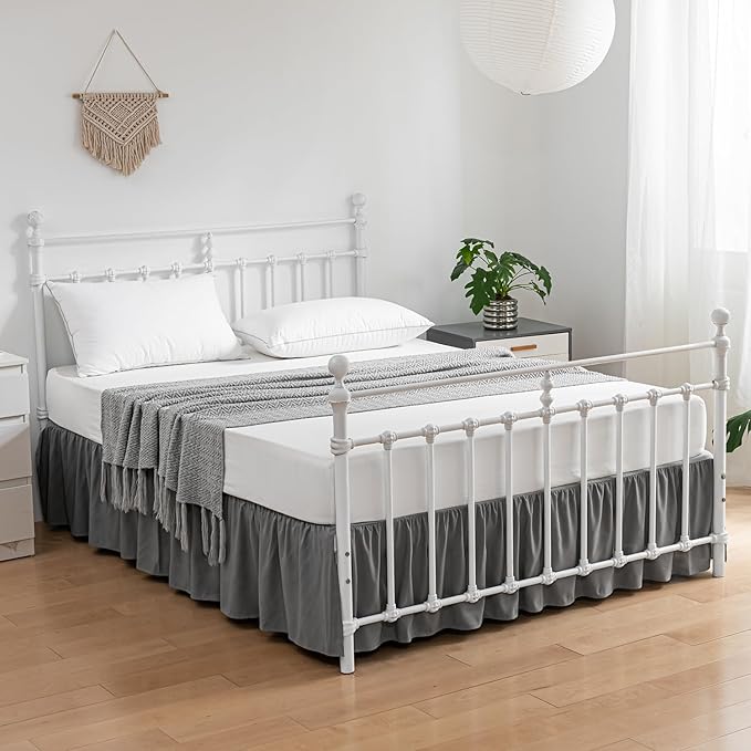 Bed Skirt Twin Size Ruffled Bed Skirts with Split Corners, 12 Inch Drop Dust Ruffle Bed Skirt with Platform,Gray