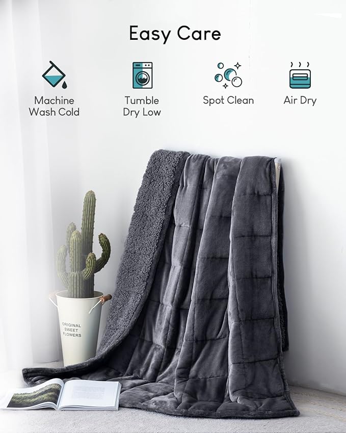 Cottonblue Sherpa Fleece Weighted Blanket 15 lbs for Adult, Soft Fuzzy Sherpa Fleece Weighted Blankets Full Size, Flannel Cozy Heavy Blankets for Sofa Bed, 48 x 72 inches, Dark Grey