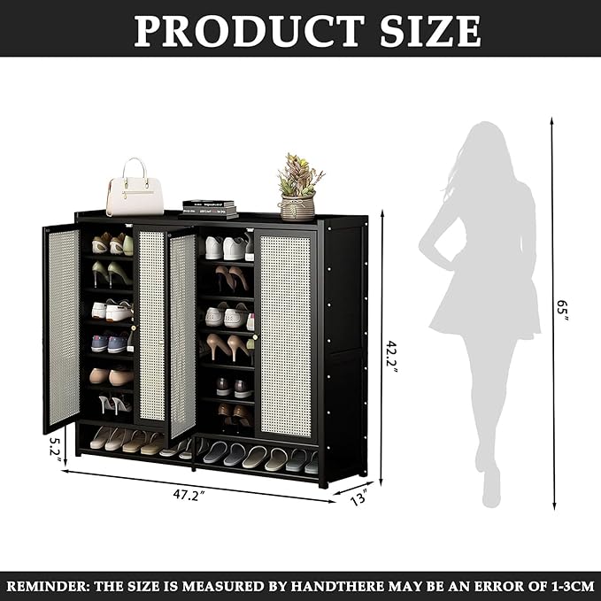 Bamboo Shoe Cabinet, 36-40 Pairs 8 Tier Shoe Rack with Doors, Freestangding Shoe Cabinet Organizer with Shelves, 43" Tall Shoe Rack Organizer for Entryway, Closet, Hallway