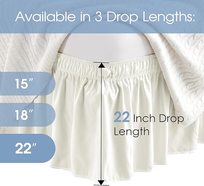FreshCulture Twin Bed Skirt, Elastic Wrap Around Bed Skirt Twin Size, Bed Skirts for Adjustable Bed, Easy Fit with 22 Inch Drop Length, Hotel Quality Dust Ruffle for Twin Bed (Ivory)