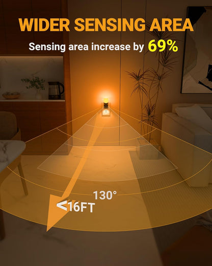 Lyridz Amber Night Light with Motion Sensor, 1-150LM Dimmable Plug-in Nightlight Indoor for Bedroom, Bathroom, Hallway, Stairs, Pet House, Toilet, 2 Pack