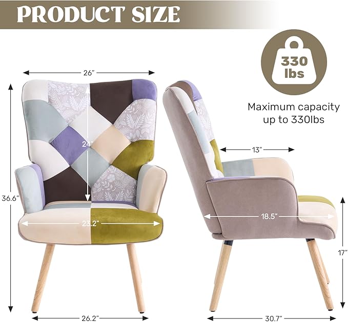 Joysoul Living Room Accent Chair Modern High Back Arm Chair, Houndstooth Pattern Bohemian Style Chairs for Bedroom Waiting Room