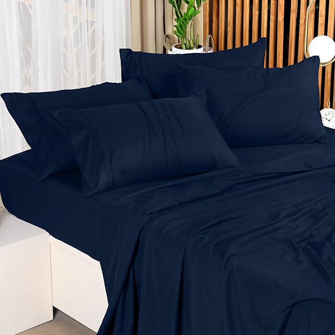 Utopia Bedding California King Sheet Set – 4 Piece Bed Sheets for Cal King Size Bed, Soft and Breathable Microfiber, Includes 1 Fitted Sheet, 1 Flat Sheet and 2 Pillowcases (Navy Blue)