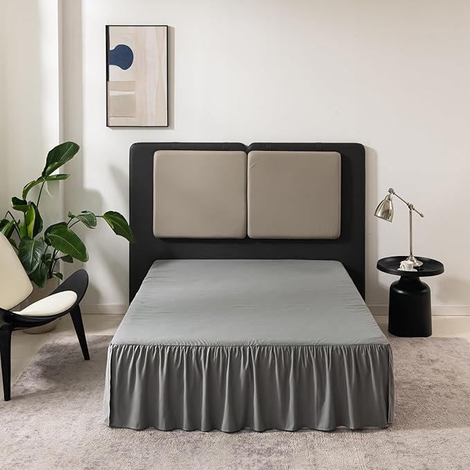 TSUTOMI Bed Skirt King Size Ruffled Bed Skirt with Split Corners, 18 Inch Drop Dust Ruffle Bed Skirts with Platform, Gathered Style, 100% Microfiber, Grey
