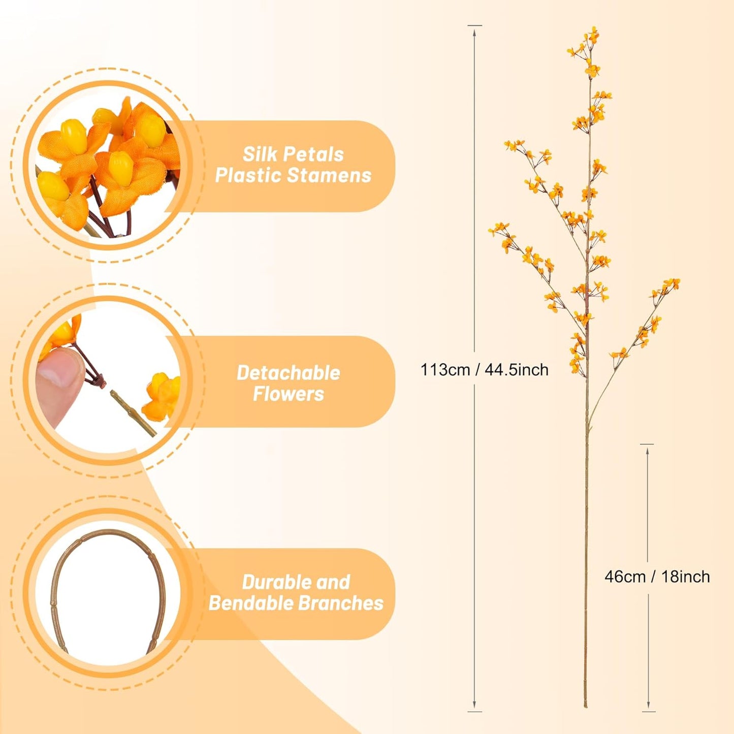 4Pcs Fake Flowers Blossom Branches Artificial Flowers for Indoor Decor, Faux Long Stem Realistic Indoor Plants for Vase Wedding Home Office Bedroom Party Table Centerpieces Decor