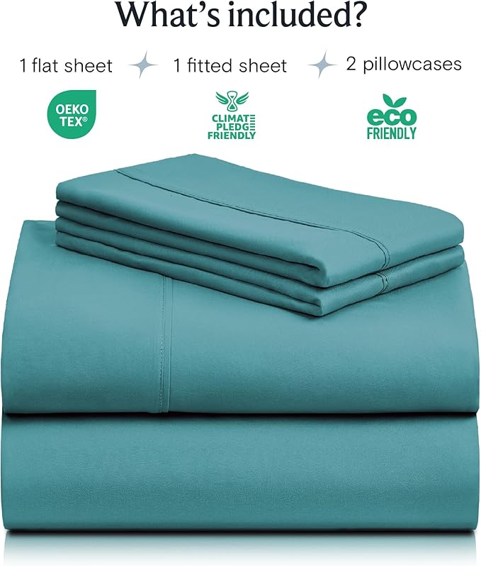 LuxClub 4 PC California King Sheet Set, Deep Pockets Wrinkle Free Cooling Bed Sheets Hotel Bedding for Women, Men, Includes 1 Fitted Sheet, 1 Flat Sheet and 2 Pillowcases-Teal