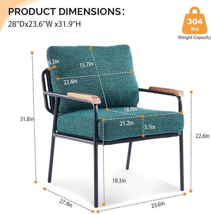 VINGLI Mid-Century Modern Accent Armchiars Set of 2 for Small Space, Small Comfy Upholstered Leisure Reading Chairs with Wood Armrests for Bedroom, Living Room, Waiting Room, Linen Dark Green