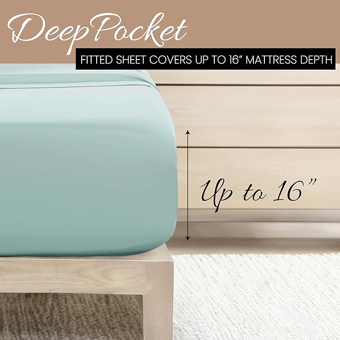 Linen Market Brushed Microfiber Queen Sheet Set 4 Piece – Oeko-TEX Certified Ultra Soft & Wrinkle-Free - 16" Deep Pocket Sheets - Easy Care Queen Size - Aqua