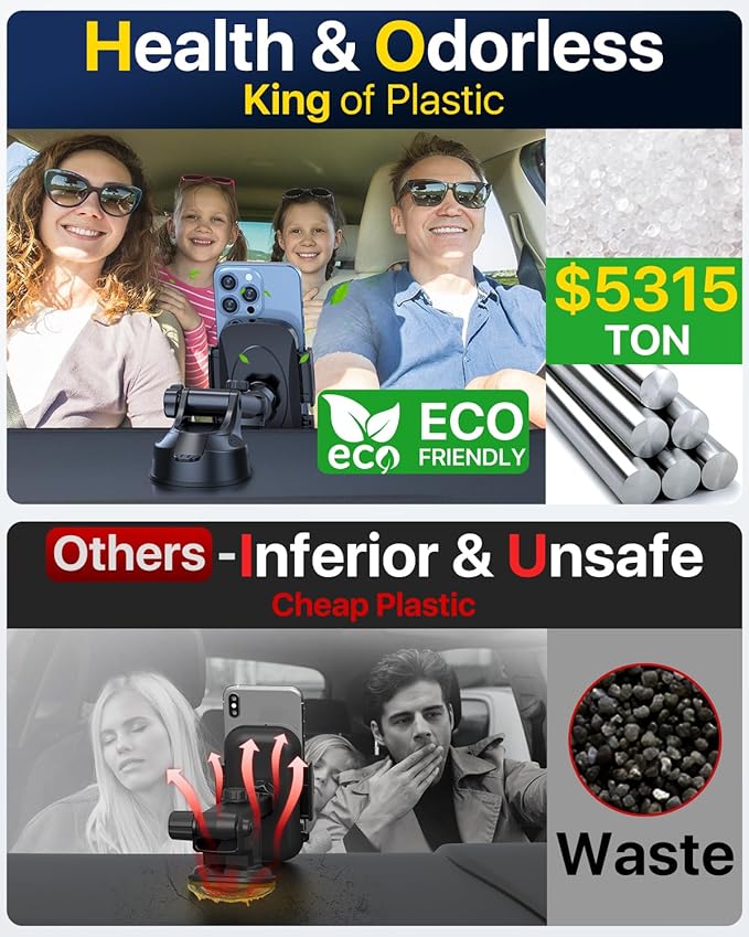 2025 Ultimate Car Phone Mount【98+LBS Strongest Suction & Military-Grade】【Patent & Safety Certs】 Cell Phone Holder Truck Stand for Dashboard Windshield Vent for iPhone 16 Pro Max Samsung (Light Grey)