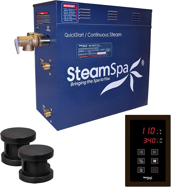 STEAMSPA 12kW Steam Sauna Generator Sentry Series 240V Steam Generator with Touch Screen, Steamhead, Built-in Steam Shower Auto Drain, ACU Quickstart Steam Bath Generator (Bronze)