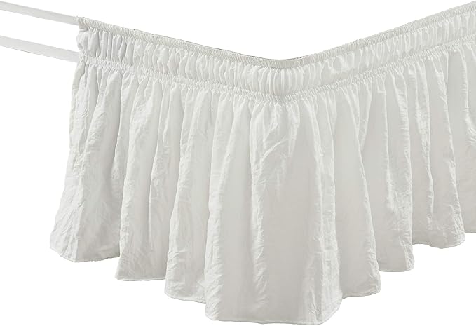 Lush Decor Ruched Ruffle Elastic Easy Wrap Around Bed Skirt Single Twin/Twin XL/Full Off White - Twin Bed Skirt - Dust Ruffle - Cream Bedskirts