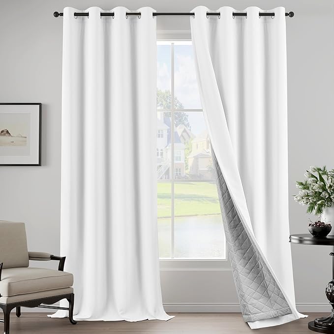 Extra Long 100% Blackout Curtains 3-in-1 Heavy Duty Soundproof Curtains Thermal Insulation Drapes Doorway Heat Insulating Curtains for Bedroom Living Room (1 Panel, White, 50" x 120")