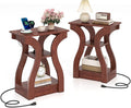 Giantex Narrow End Tables with Charging Station Set of 2, Wood Sofa Side Tables with Open Storage Shelves, Bedside Tables with USB Ports & Outlets, Vintage Nightstands for Living Room, Bedroom, Cherry