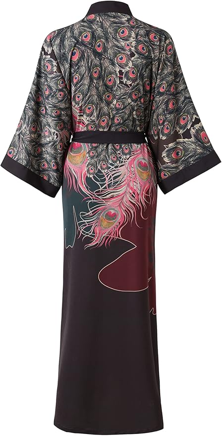 Ledamon Women's Kimono Long Robe - Classic Floral Bathrobe Nightgown