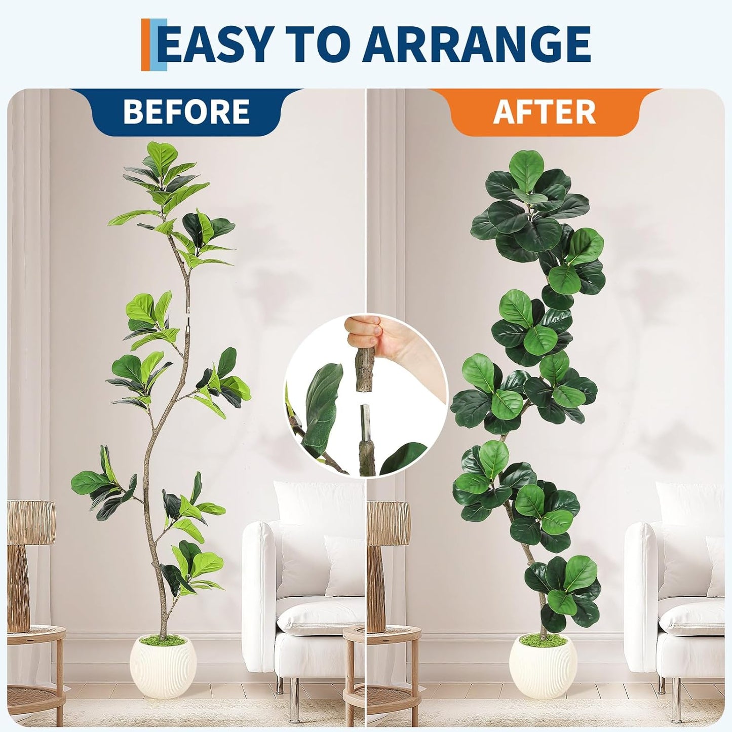 GarveeHome Fiddle Leaf Fig Artificial Tree with White Planter,7ft Faux Plants Indoor with Moss, Fake Rubber Tall Fake Floor Plant in Pot - Artificial Trees for Home Office Living Room Decor