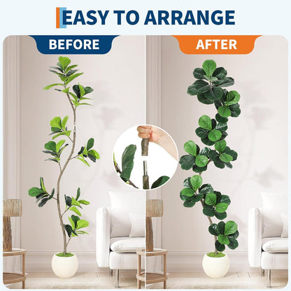 GarveeHome Fiddle Leaf Fig Artificial Tree with White Planter,7ft Faux Plants Indoor with Moss, Fake Rubber Tall Fake Floor Plant in Pot - Artificial Trees for Home Office Living Room Decor