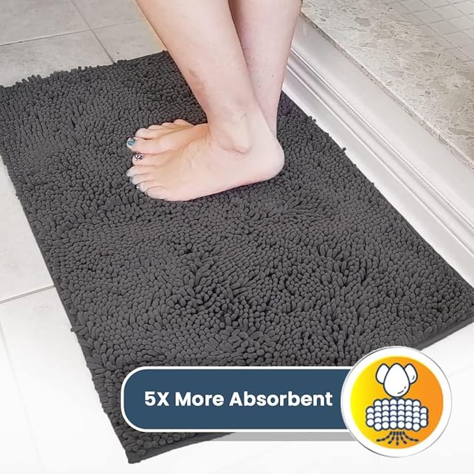 Muddy Mat® | Super Absorbent Door Mat Indoor, Microfiber Quick Dry Chenille Entryway Rug, Non-Slip Front Door Mat, Indoor Mats for Entryway, Machine Washable Pet Rug, Charcoal 24" x 120"