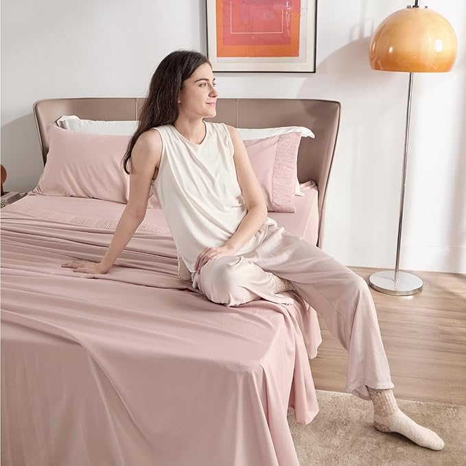 Bedsure Queen Sheet Set - 4 Pieces Soft Queen Size Sheets - Breathable & Cooling - Hotel Luxury - Easy Care Polyester Microfiber Bedding for Women, Men, Dusty Pink