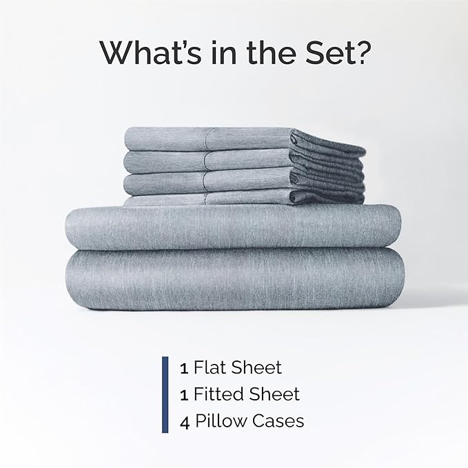 King 6 Piece Sheet Set - Cooling & Breathable - Hotel Luxury Bedding, Includes Fitted Sheet for Women, Men, Kids and Teens - 1 Flat, 1 Fitted Sheet, 4 Pillowcases with Deep Pockets - Heathered Blue