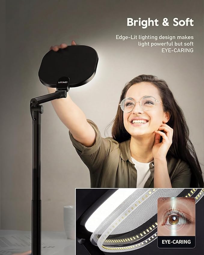 Led Desk Lamps for Home Office with Base, Tall Desk Lamp with 50 Light Modes & Memory and Timer Func Computer Light, Flexible Adjustable Table Lamps for Video Conference, Architect or Study( Black)