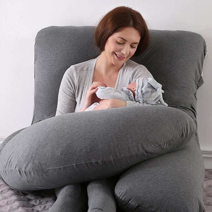 BATTOP Pregnancy Pillow for Sleeping, Full Body Pillow for Pregnancy Women with Removable Cover, 57 Inch Maternity Pillow, Support for Back, Legs, Belly, HIPS（Black Drey）