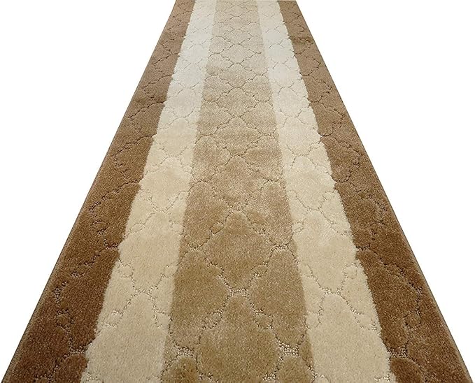 Custom Length Hallway Runner Rug,Slip Resistant,Trellis Beige, 26 Inch X 6 feet, Sold and Priced Per Foot