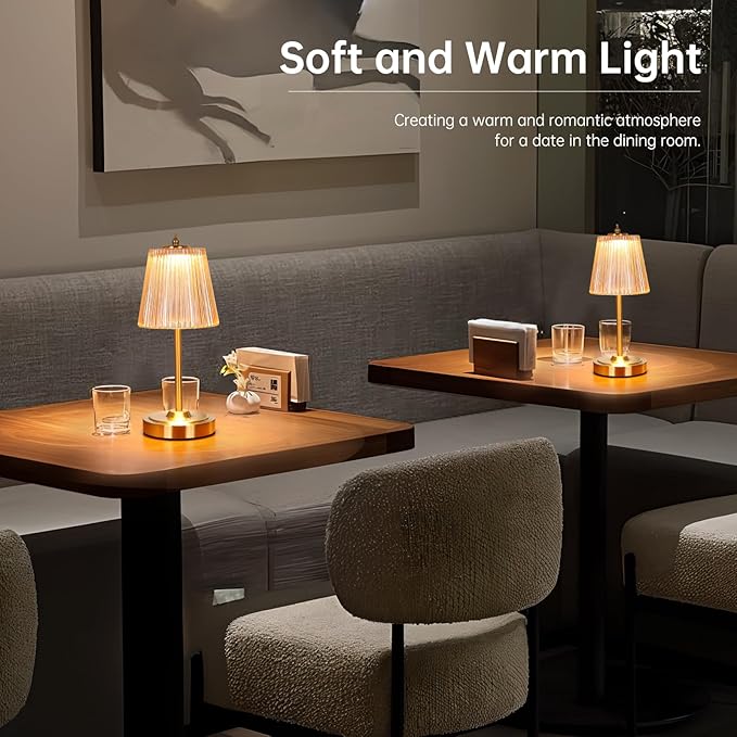 Small Table Lamp with 5200mAh Battery & Touch Control - 3 Adjustable Color Temperatures, Dimmable Rechargeable Table Lamps for Living Room, Bedroom, Bedside (Amber Stripe)