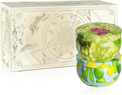 Set of 2 | 2.5-Ounce Scented Jar Candles - Fruit Style - Perfect for Home, Spa, Yoga Studio - Vibrant Colorful Iron Can Jars Candles(Grapes & Guava Fragrance)